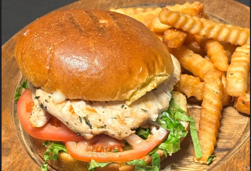 Grilled chicken burger with fries